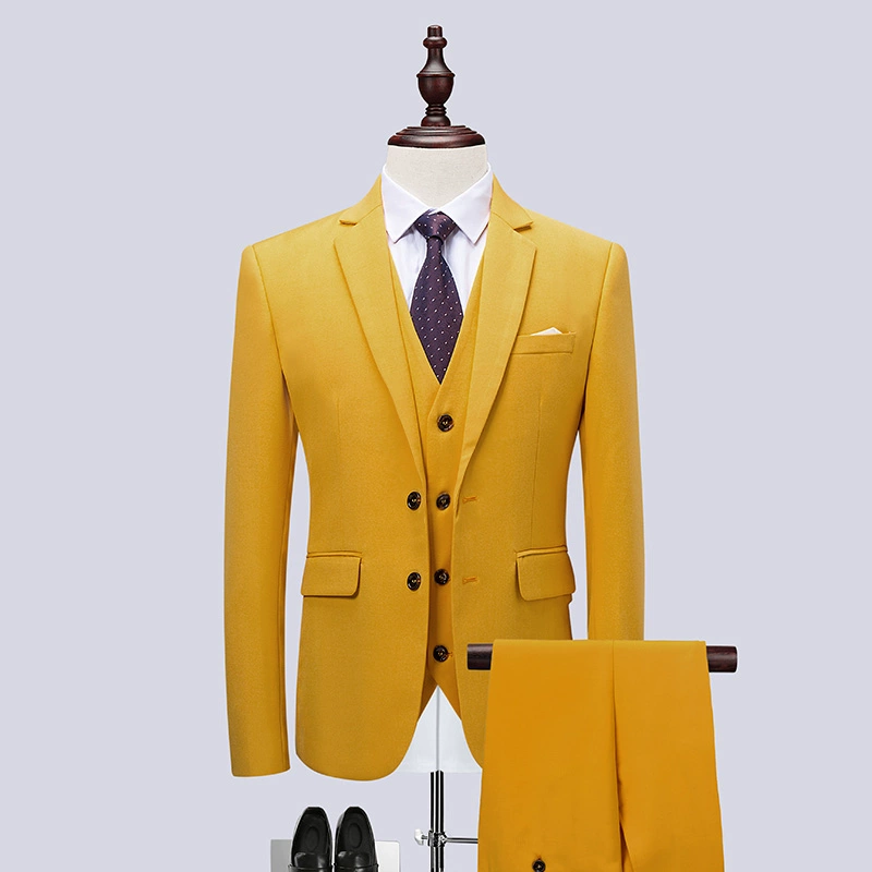 Bộ quần áo phù hợp với nam giới ba mảnh cưới cộng với trang phục cỡ lớn Hàn Quốc chuyên nghiệp mặc áo khoác lớn màu vàng béo - Suit phù hợp