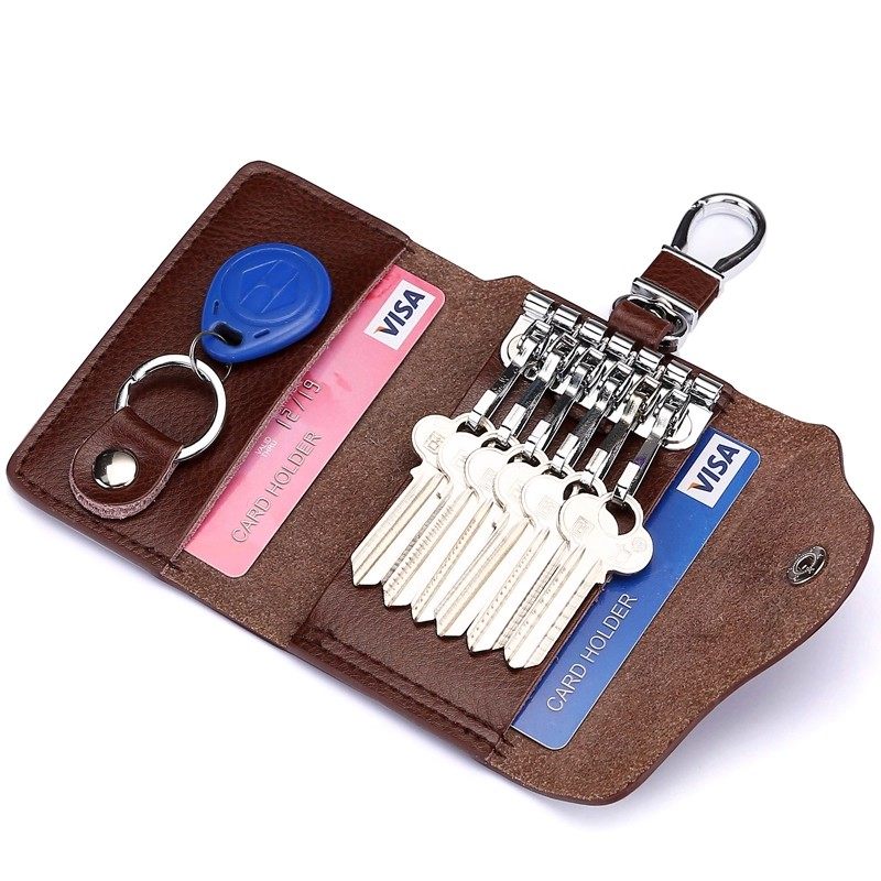 Genuine Leather Key Case for Men, Large Capacity Genuine Leather Car Key Protective Cover, Multifunctional Universal Storage Bag for Women