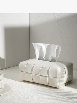 Checkerboard Pattern Light Luxury Woven Leather Tissue Box, High-End Modern Living Room Home Decoration, Creative Car Tissue Box