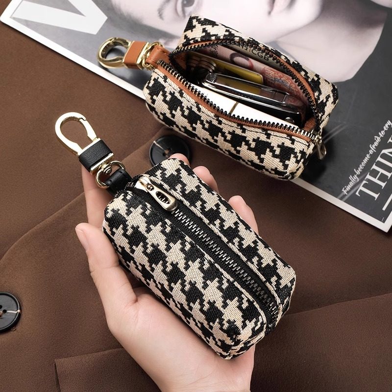 Key Bag for Women, High-End Houndstooth Pattern, Large Capacity Waist Bag, Multifunctional Key Bag, 2025 New Trendy Storage Bag