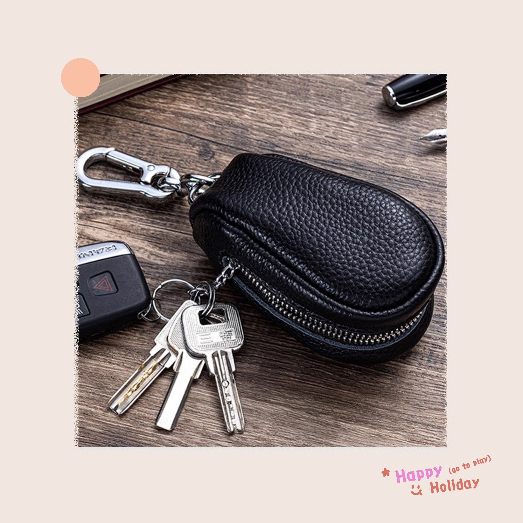 2025 New Style Leather Texture Hanging Zipper Key Bag Business Earphone Bag Multifunctional Waist Hanging Key Bag