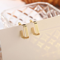 Korean minimalist geometric multi-layer earring texture metal cold wind earrings personality versatile Net red earrings female