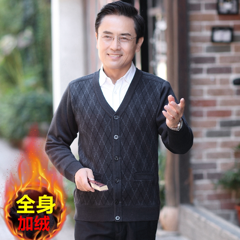 Áo len len mùa đông cũ nam trung và già áo len cỡ lớn cha cộng với áo len cashmere dày áo nam hàng hiệu
