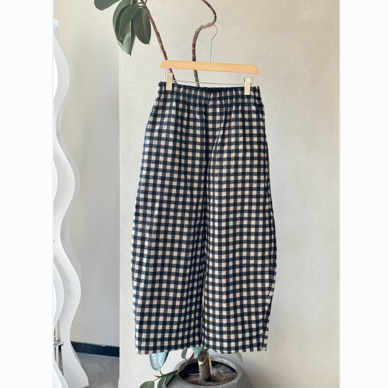 Spring and Summer New Style Salt-Shrinked Linen-Cotton Blend Elastic Waist Loose Casual Cropped Pants Casual Linen Pants for Women