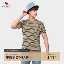 Camel mens 2021 summer new short-sleeved t-shirt mens striped round neck cotton t-shirt casual bottom top