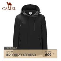 Camel mens autumn and winter short thin down jacket hooded frock mens black jacket down clothes