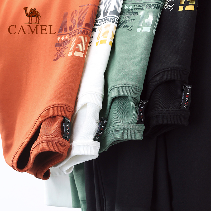 Camel men's crewneck pullover sweatshirt men's fashion letter print versatile hatless casual loose long sleeve top