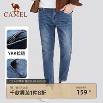 Camel mens spring and autumn new jeans mens Korean slim-fit small-legged trousers washed blue pants tide