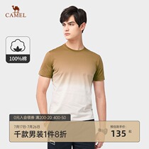 Camel mens 2021 summer new short-sleeved round-neck embroidered hanging dye gradient T-shirt youth tide mens short t-shirt