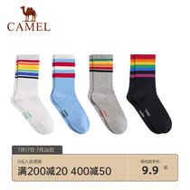 Camel womens casual tube socks thickness stripes 4 pairs of comfortable girl fashion wild personality fun tide