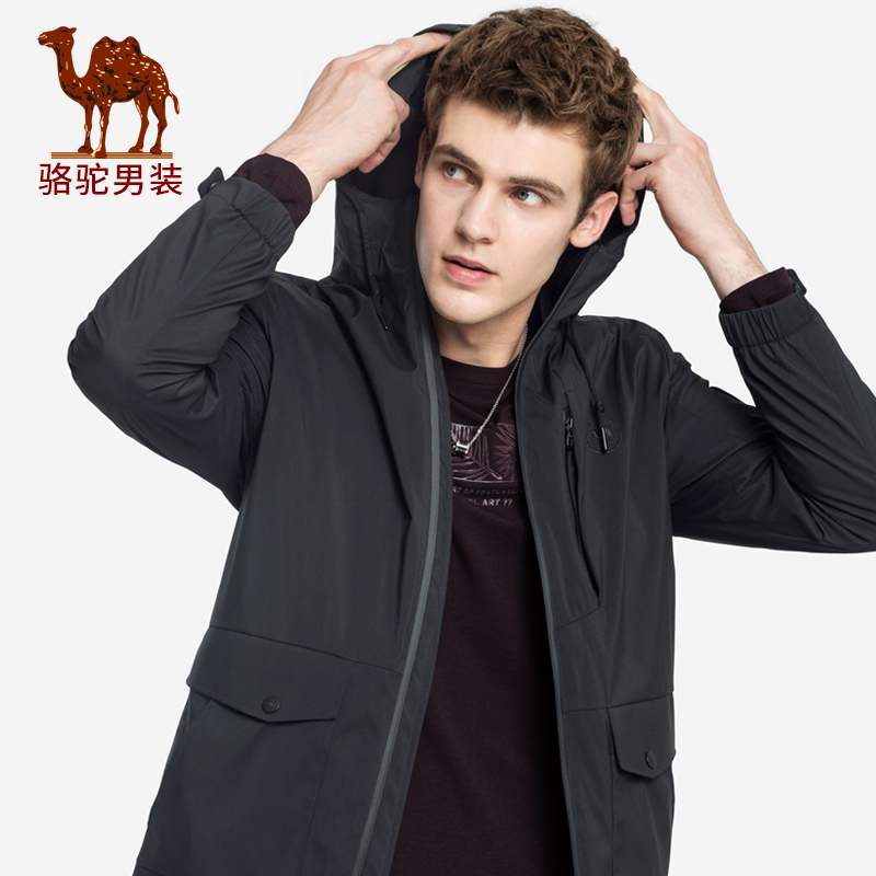 Camel nam Quần áo mùa thu / mùa đông thanh niên thời trang mới rắn màu Hood thể thao đa túi giản dị áo rãnh