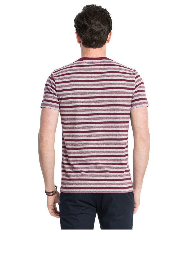 Quần áo nam lạc đà Mùa hè thời trang mới dành cho giới trẻ giản dị sọc ngắn tay cotton cổ tròn - Áo phông dài áo thun lạnh nam