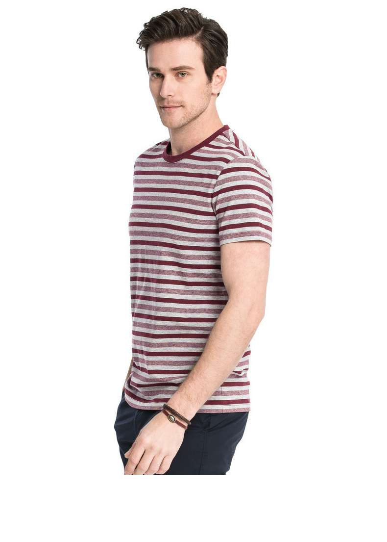Quần áo nam lạc đà Mùa hè thời trang mới dành cho giới trẻ giản dị sọc ngắn tay cotton cổ tròn - Áo phông dài áo thun lạnh nam