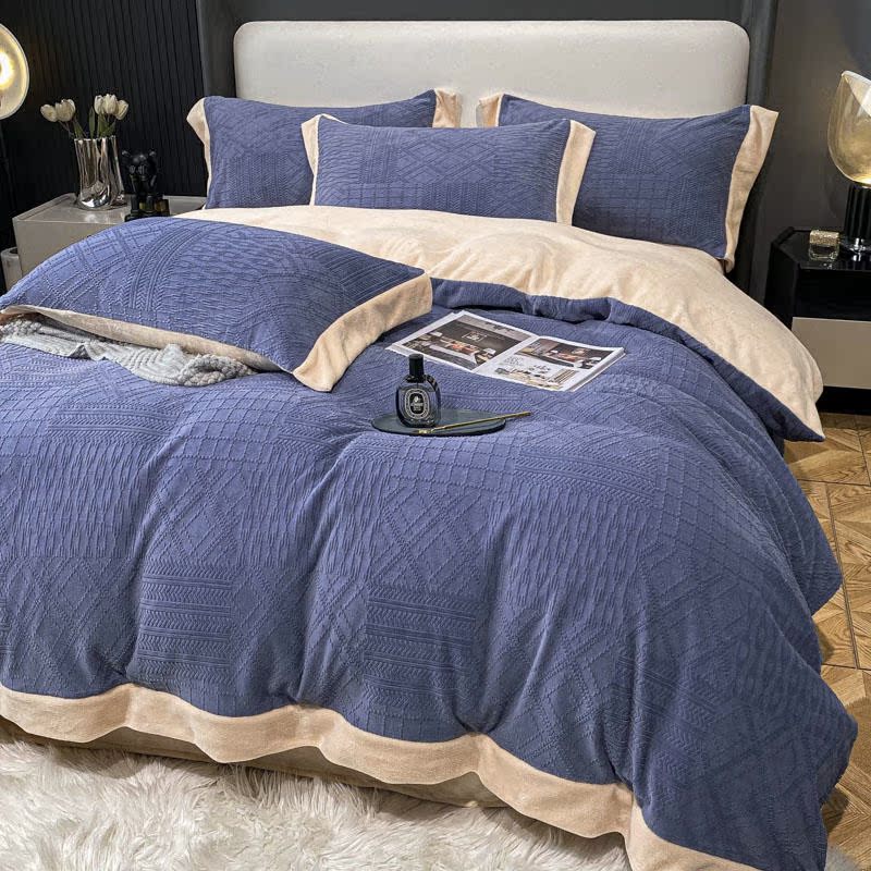 New three-dimensional jacquard milk velvet four-piece set winter thickened warm double-sided baby velvet bedding three-piece set