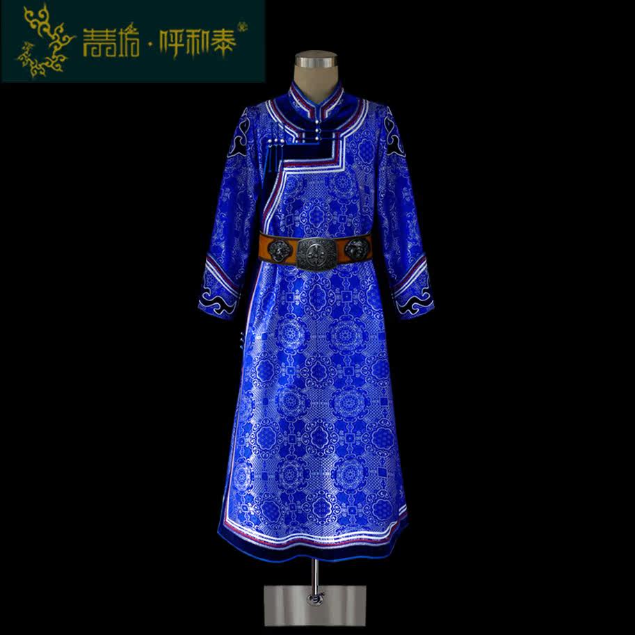 (Qingqing Workshop and Tai) Customize Mongolian Fashion Bao Blue India Flower Men's Mongolian robe original