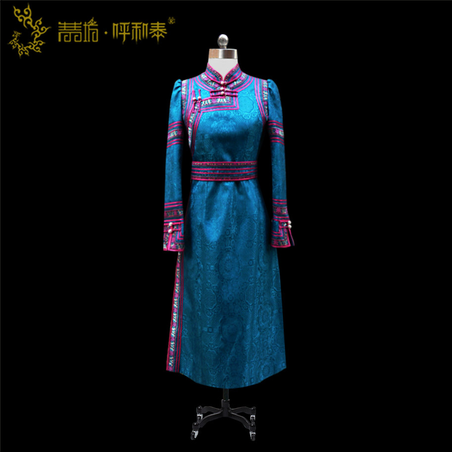 (Qingzangfang Fair and Tai) Customize Mongolian Fashion cobalt blue Mongolian robe original design handmade crafts