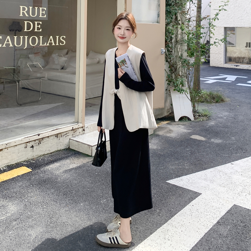 Maternity Spring and Autumn Outfit Set, Fashionable and Stylish Vest Dress, Plus Size Loose Fit to Cover Belly, Two-Piece Set