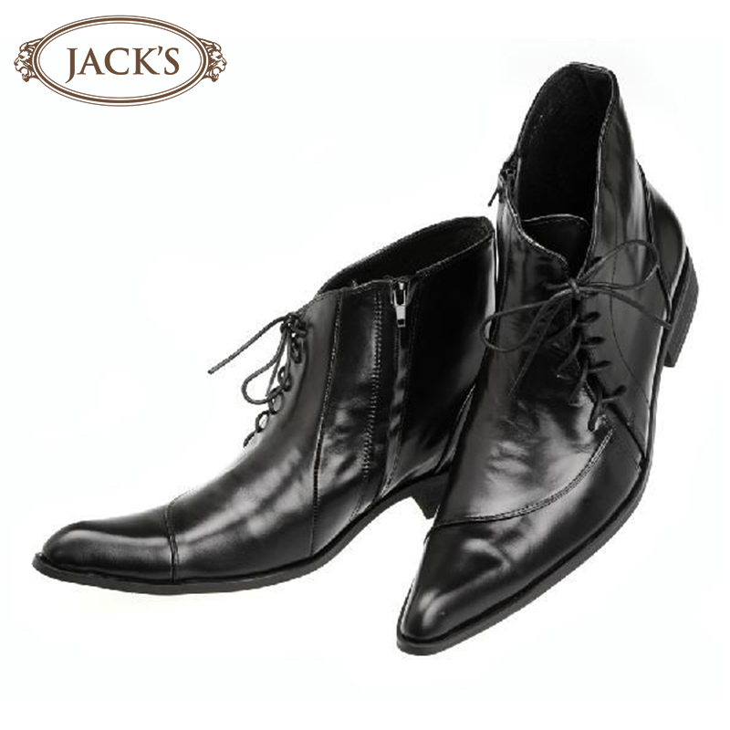 JACKS new men's pointed boots British fashion stage leather casual high-barreled hair stylist fashion leather shoes