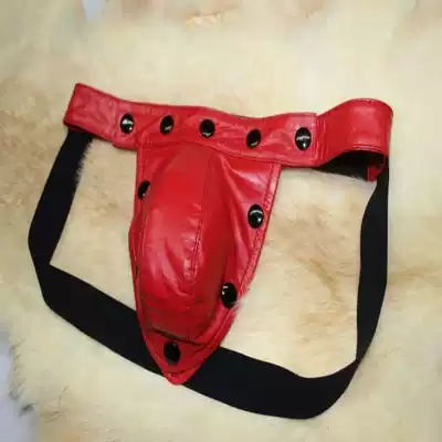 Original design high-end custom-made new men's removable metal ring calfskin underwear male performing arts leather shorts