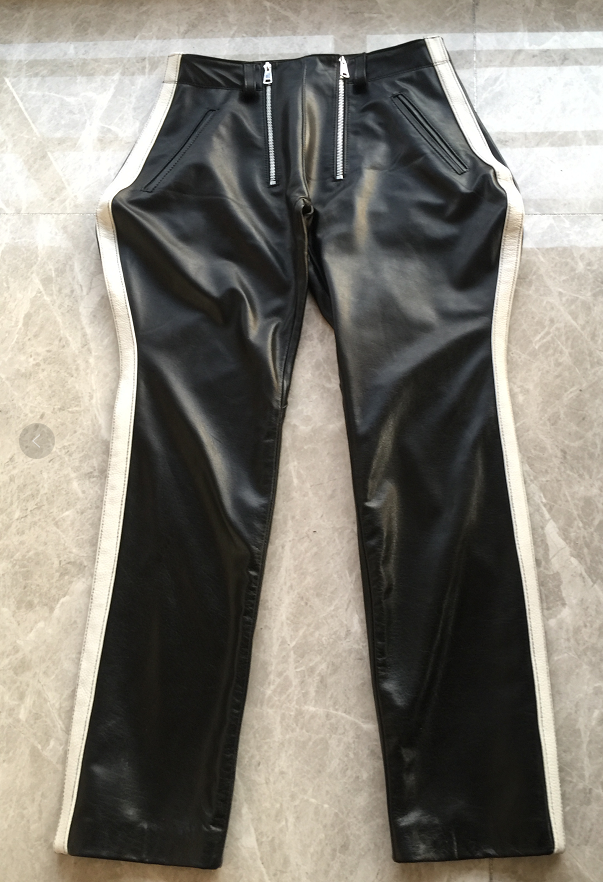 High-end custom thick real head layer cow leather double pull chain leather pony pants no Rib type men's cool love small feet mid-waist genuine leather pants