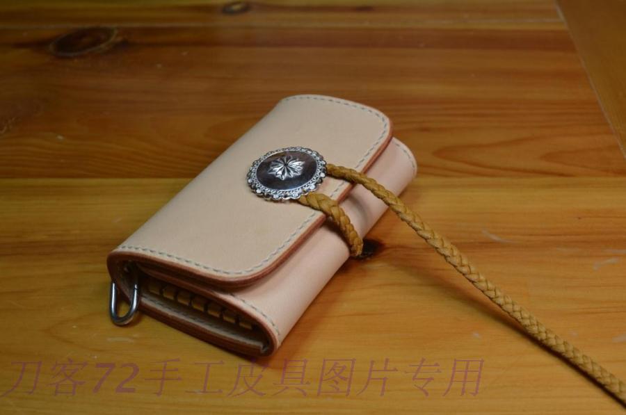 Knife 72 new original pure handmade Italian vegetable tanned saddle leather primary color first layer cowhide tri-fold key case