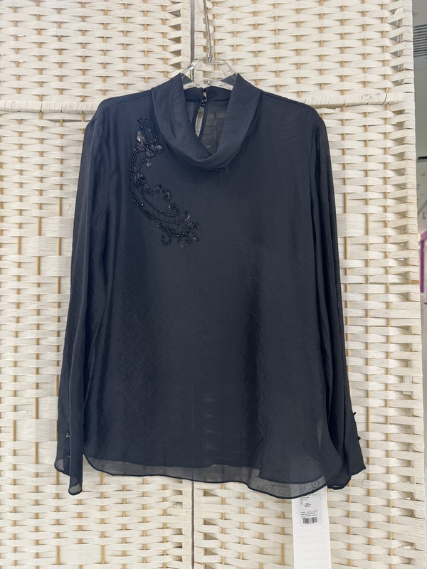 Yanila Sequined Long-Sleeved Shirt for Women 2026 Autumn New High-Neck Casual Versatile Elegant Top 8768