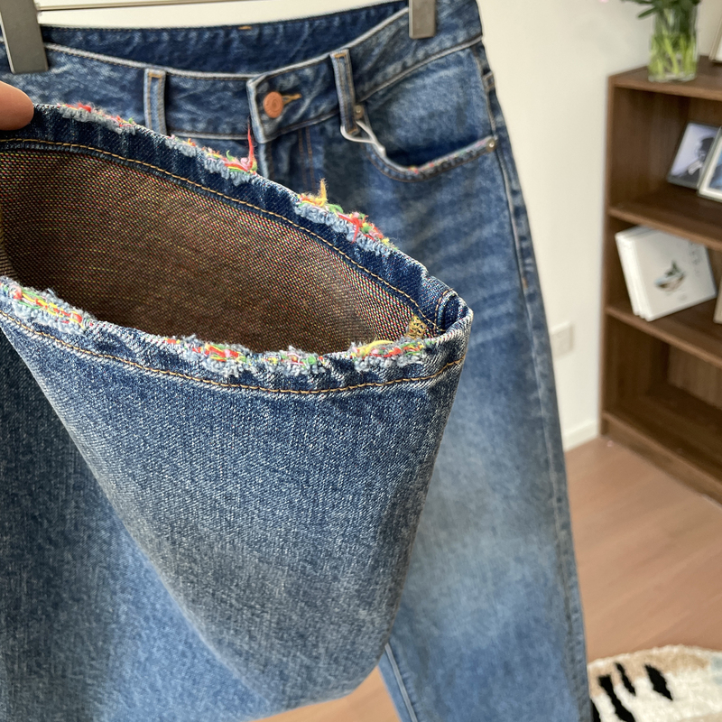 Extraordinary Taste! ~ Super Beautiful Turkish Colored Yarn Denim, High-End Feel, Niche Versatile Cropped Straight-Leg Jeans