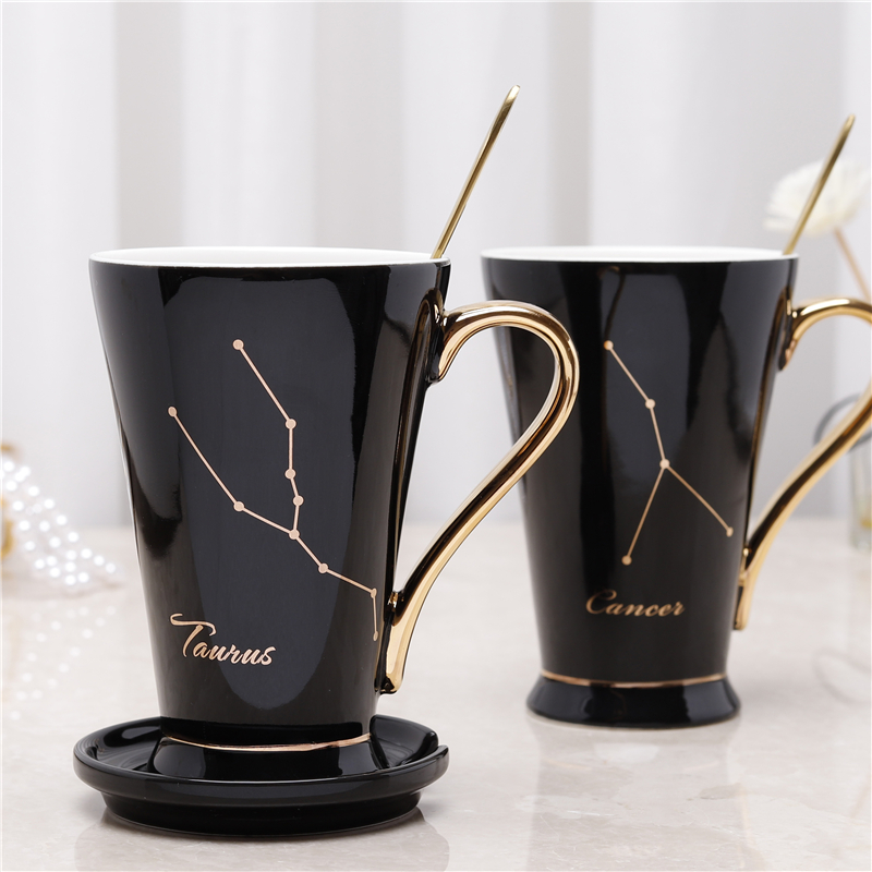 Creative Constellations Coffee Cup Personality Lovers Mug Ceramic Mark Cups with lid spoon Men and women Domestic water glasses Milk Cup