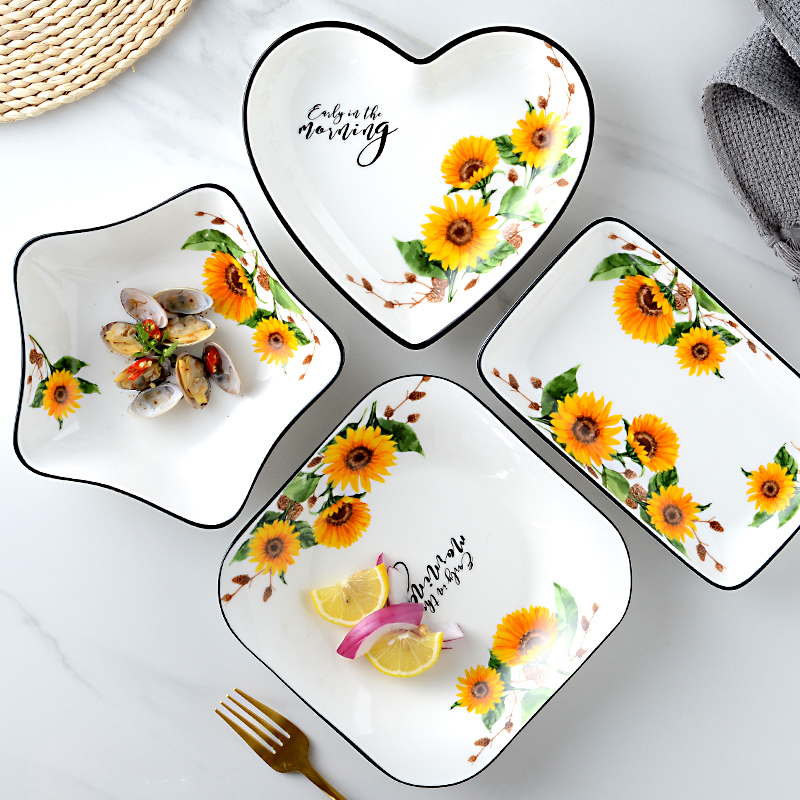 Pastoral Style Heart-Shaped Cute Plate Set, Creative Internet-Famous Household 2021 New Combination Dish Plates and Bowls Tableware