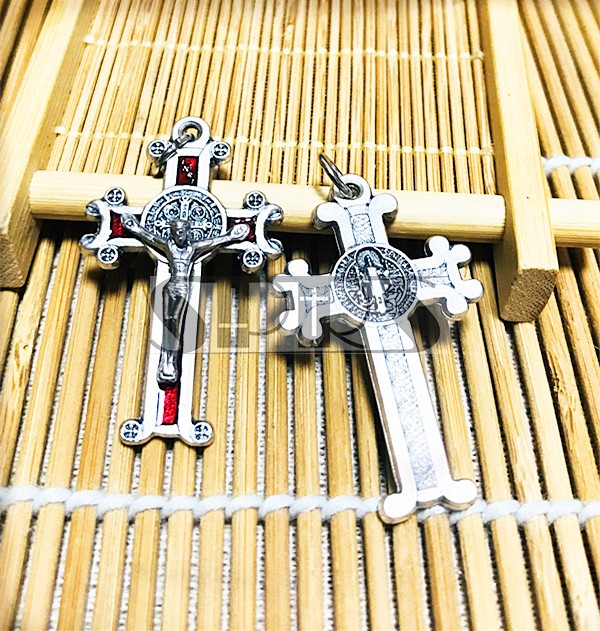 Italian imported Catholic Holy Relics St Benedict Exorcism Cross Red Enamel 4cm