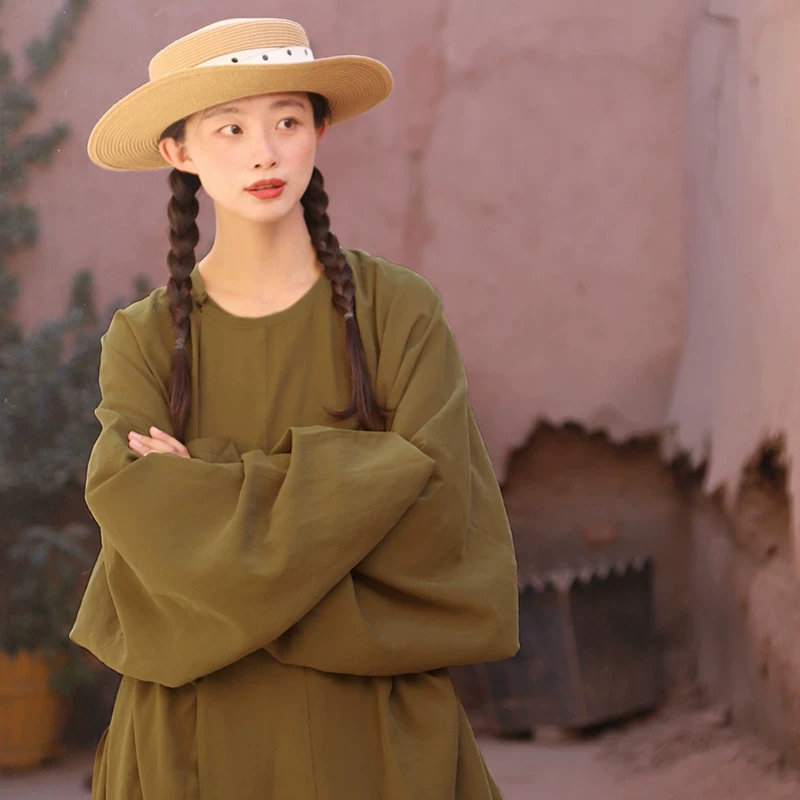 谜阿凰 Genuine summer long dress with a round collar, Hanfu, Chinese style