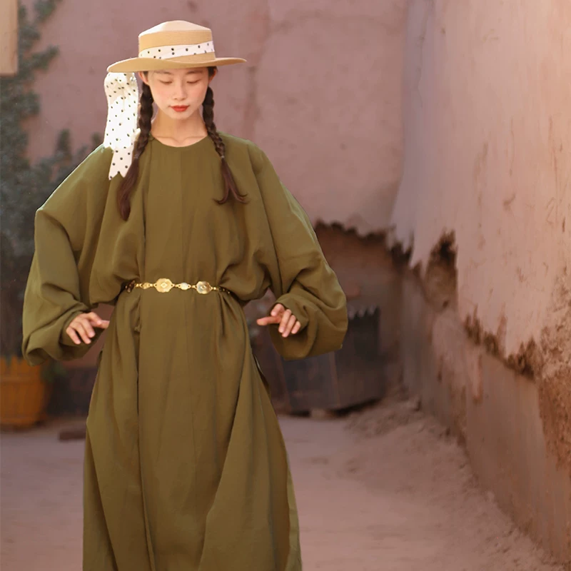 谜阿凰 Genuine summer long dress with a round collar, Hanfu, Chinese style
