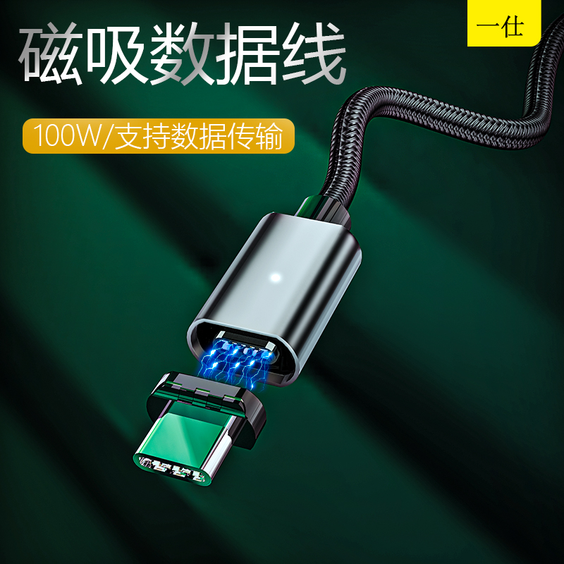 100W Magnetic data line Computer PD Fast-charging dual Type-C Head Applicable to Apple Huawei Xiaomi Notebook General