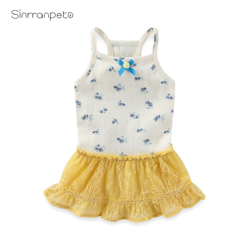 Korean Style Niche Elastic Pet Clothes, High-End Chanel-Style Baby Cotton Lace Suspender Dress for Small Dogs in Summer