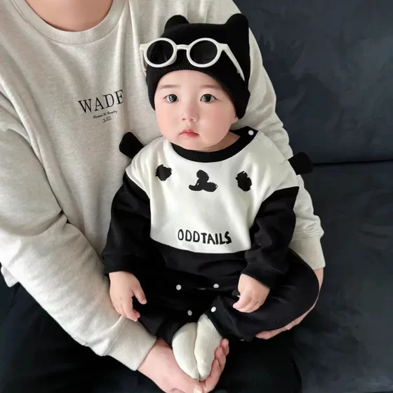 原创潮牌婴幼儿连身衣外出服春秋长袖长裤连身哈衣爬服熊猫