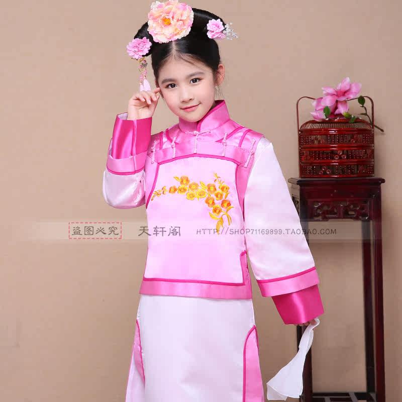 Children's costume film and television studio, ancient wigs, Qing Dynasty palace gege headdress step by step startling crescent moon flag head