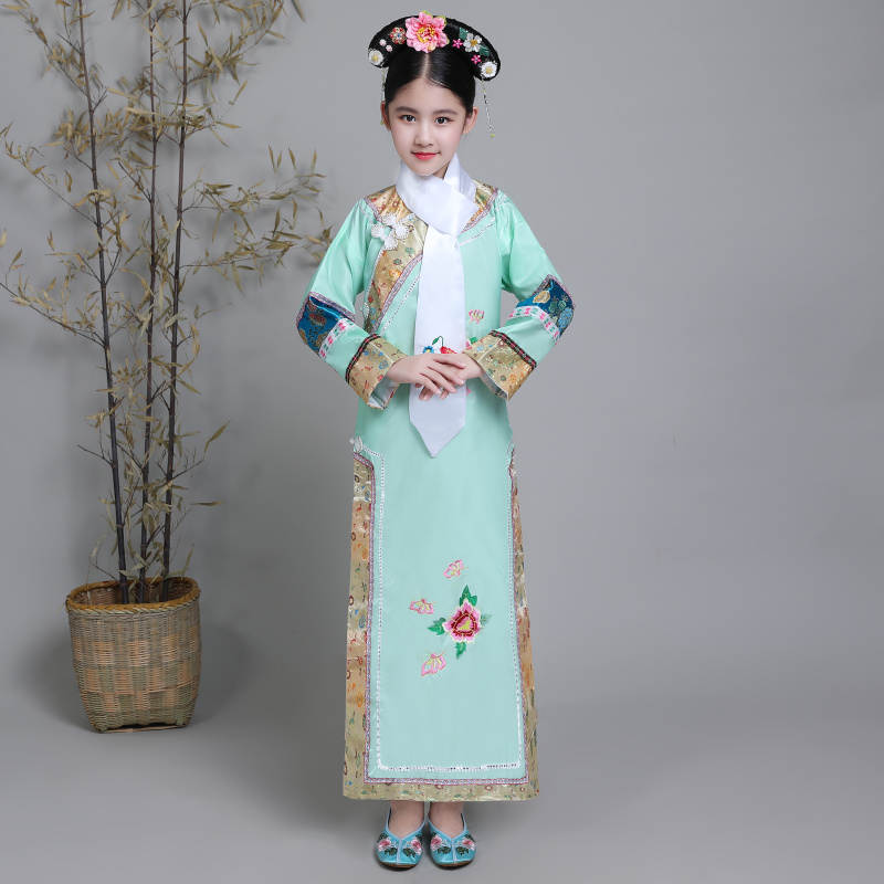 New children's and girls' costumes Qing Dynasty palace Gege Princess Huanzhu Gege Zhen Huan Manchu performance costume flag clothing