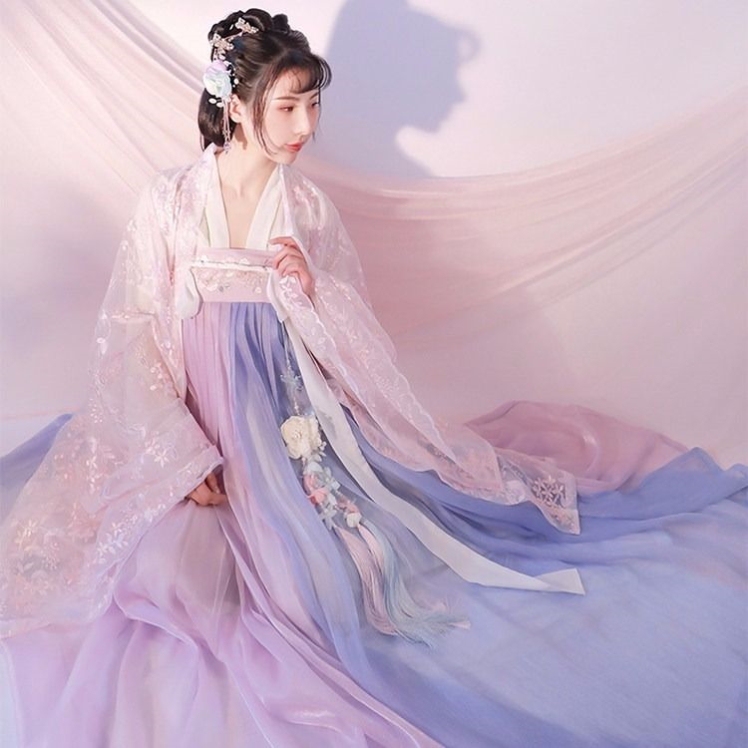 Mid-Autumn Festival Chang'E Spring Cherry Hanfu Women's Full Set Chest-Length Waist-Length Super Fairy Student Ancient Costume Dress Spring and Autumn Style