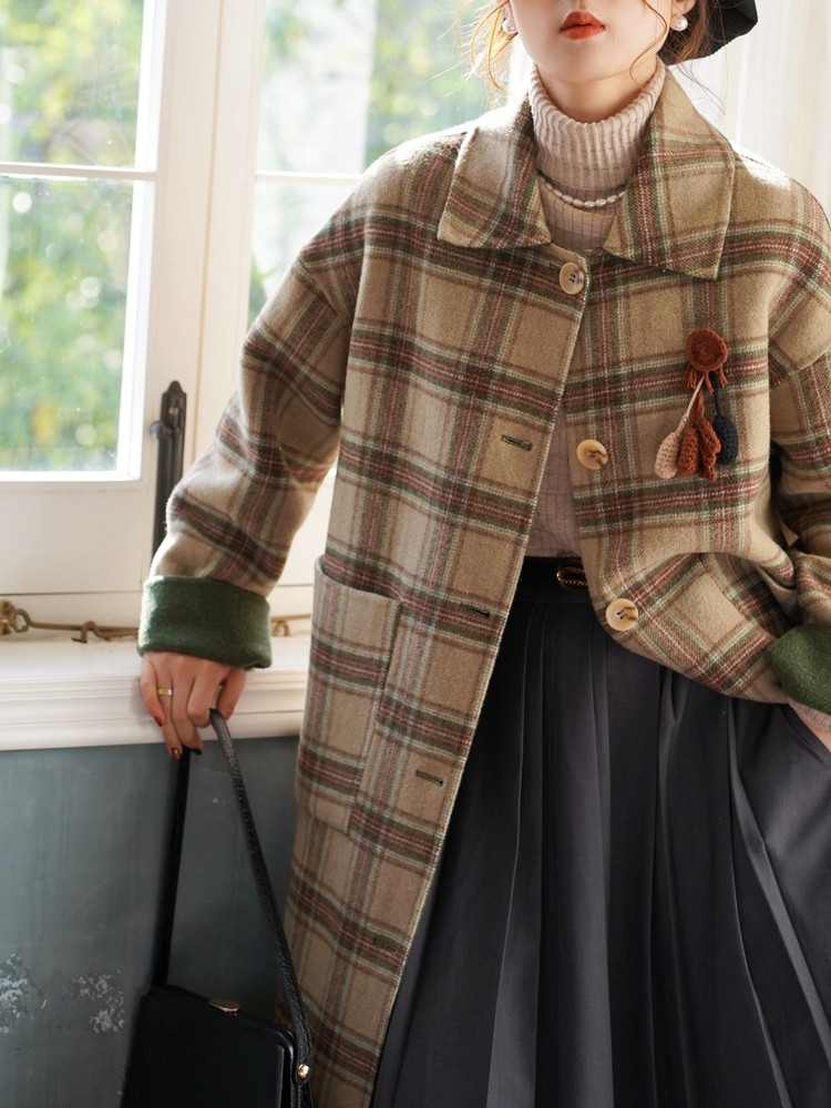 CHLORO ファラオジャケット ブラウンチェック ウール編みコート 昭和レトロ CHLORO ファラオジャケット ブラウンチェック ウール編みコート 昭和