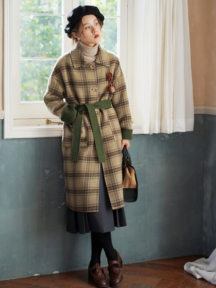 ブラウンチェック/グリーンのリバーシブル ブリティッシュレトロ