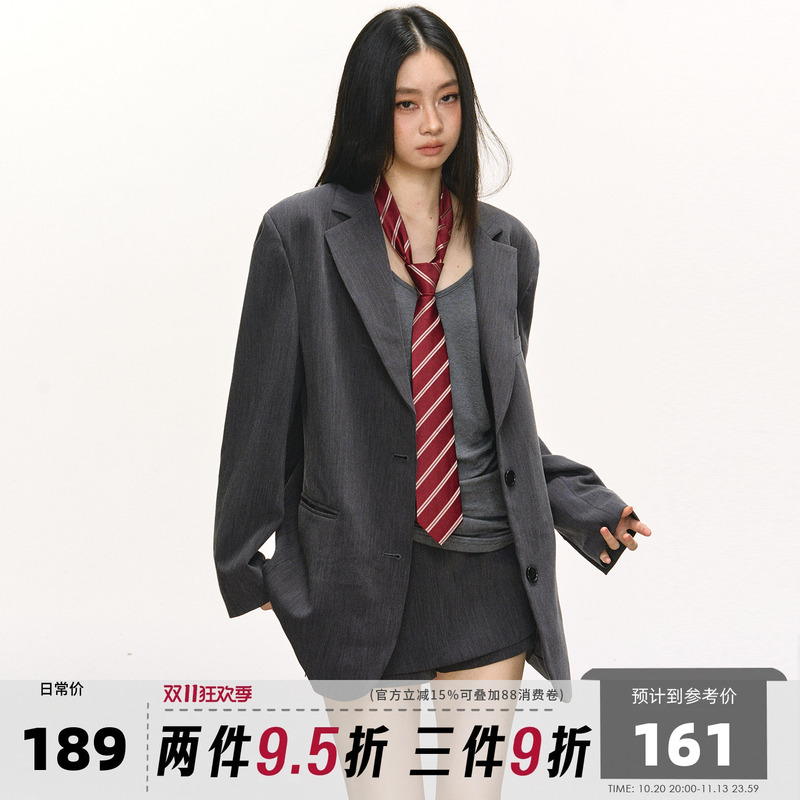 Anna Aneae Gray Blazer Suit for Women, Spring and Autumn, High-End Mid-Length Top and Pants Two-Piece Set Anna Aneae Gray Blazer Suit for Women, Spring and Autumn, High-End Mid-Length Top and Pants Two-Piece Set
