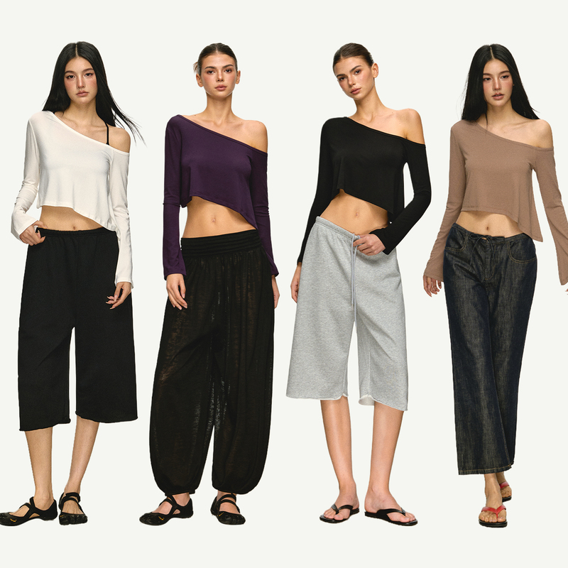 Annaaneae Modal Asymmetrical Shoulder T-Shirt for Women, Irregular Off-Shoulder Hot Girl Style Short Slim Fit Draped Long Sleeve Top Annaaneae Modal Asymmetrical Shoulder T-Shirt for Women, Irregular Off-Shoulder Hot Girl Style Short Slim Fit Draped Long Sleeve Top