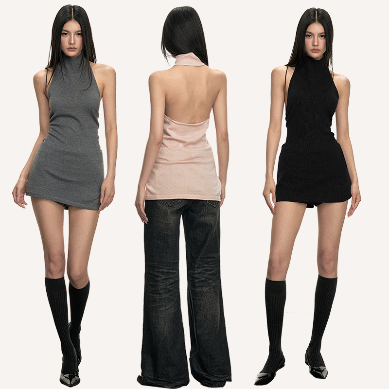 Anna Aneae Sleeveless Turtleneck Tank Top for Women, Spring and Autumn Slim Fit, Sexy Long Knit Top