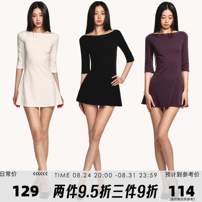 Anna Aneae One-Shoulder Mid-Sleeve Dress for Women, Autumn Pure and Sexy Slim-Fit Waist-Cinching A-Line Knitted Short Skirt Anna Aneae One-Shoulder Mid-Sleeve Dress for Women, Autumn Pure and Sexy Slim-Fit Waist-Cinching A-Line Knitted Short Skirt