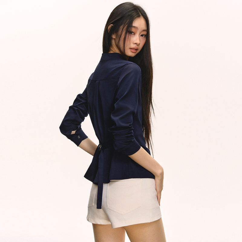 Anna Aneae Long-Sleeved Shirt for Women, New Spring and Autumn Style, Elegant and Sophisticated, Blue Tie-Up Commuter Slim-Fit Top Anna Aneae Long-Sleeved Shirt for Women, New Spring and Autumn Style, Elegant and Sophisticated, Blue Tie-Up Commuter Slim-Fit Top