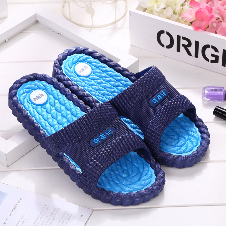 Dép nam mùa hè đôi phòng tắm nhà trong nhà và ngoài trời chống trơn trượt đơn giản nam và nữ một từ kéo dép mát thủy triều dép pedro