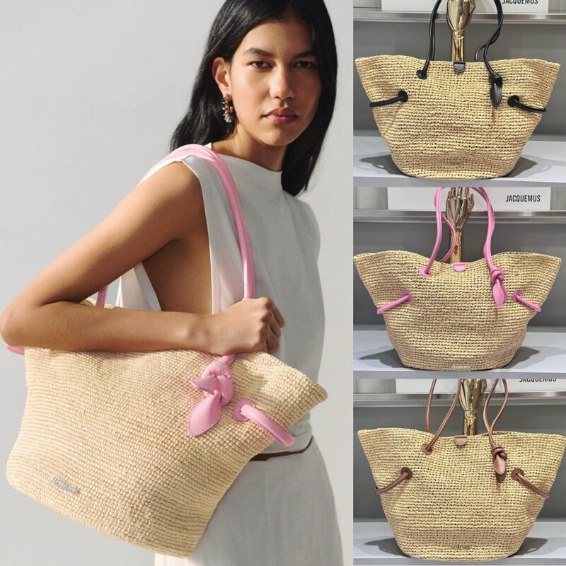 Jacquemus Niche Straw Bag for Women, New Summer Model, Natural Raffia Woven Handbag, Beach Shoulder Bag