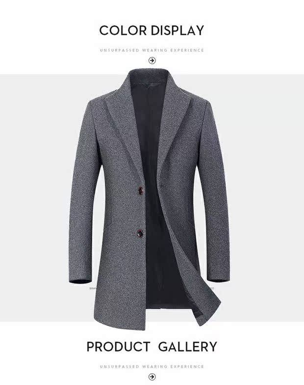 Yalu kinh doanh áo khoác cashmere nam phù hợp với cổ áo mỏng Nizi áo dày trong phần dài áo len len mùa đông áo khoác nam