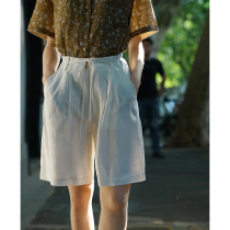 2021 summer new mid-waist copper ammonia linen shorts female silhouette pleated design casual air conditioning sunscreen suit