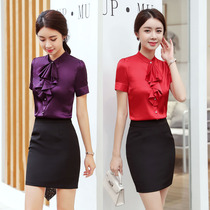 Chiffon shirt women's short sleeve 2019 summer new name slow small fragrant wind shirt temperament beautician overalls skirt